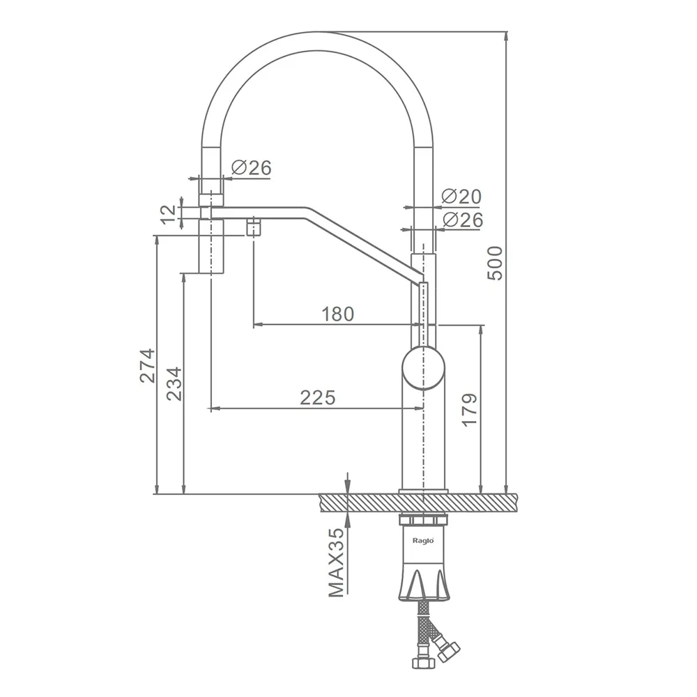 Смеситель Raglo R20.62.05 для кухни с подключением к фильтру съёмный гибкий излив  с магнитным фиксатором, сатин