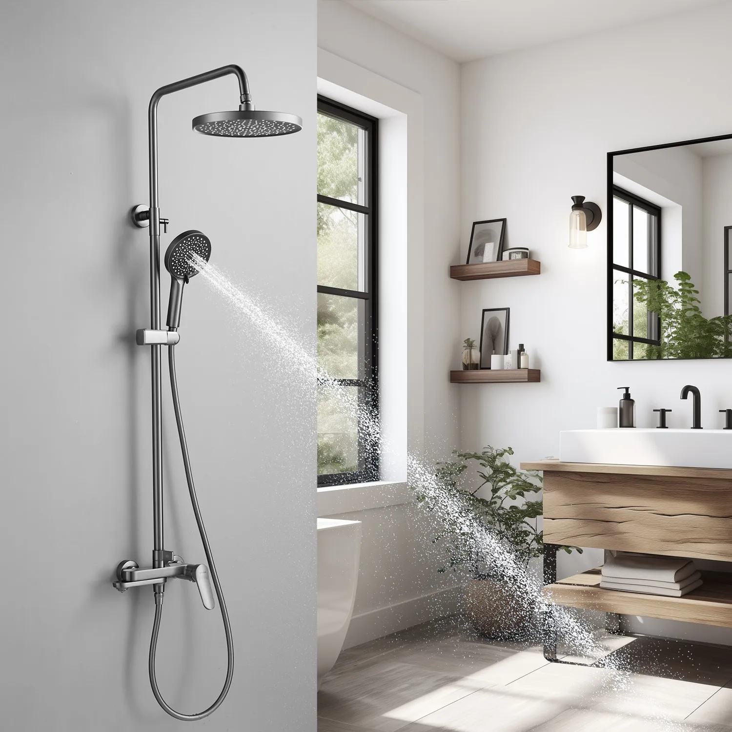 Душевая система Shevanik S4336T, оружейная сталь