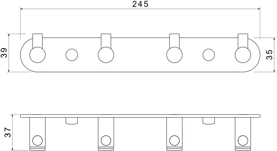 AQ4123MB ЕВРОПА планка с 4 крючками, матовый черный
