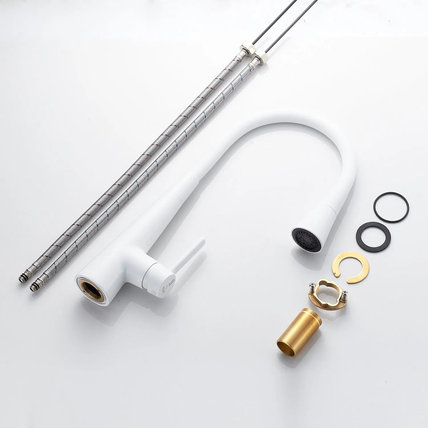 Смеситель для кухни с гибким изливом и режимом "душ" Rose R213C, белый