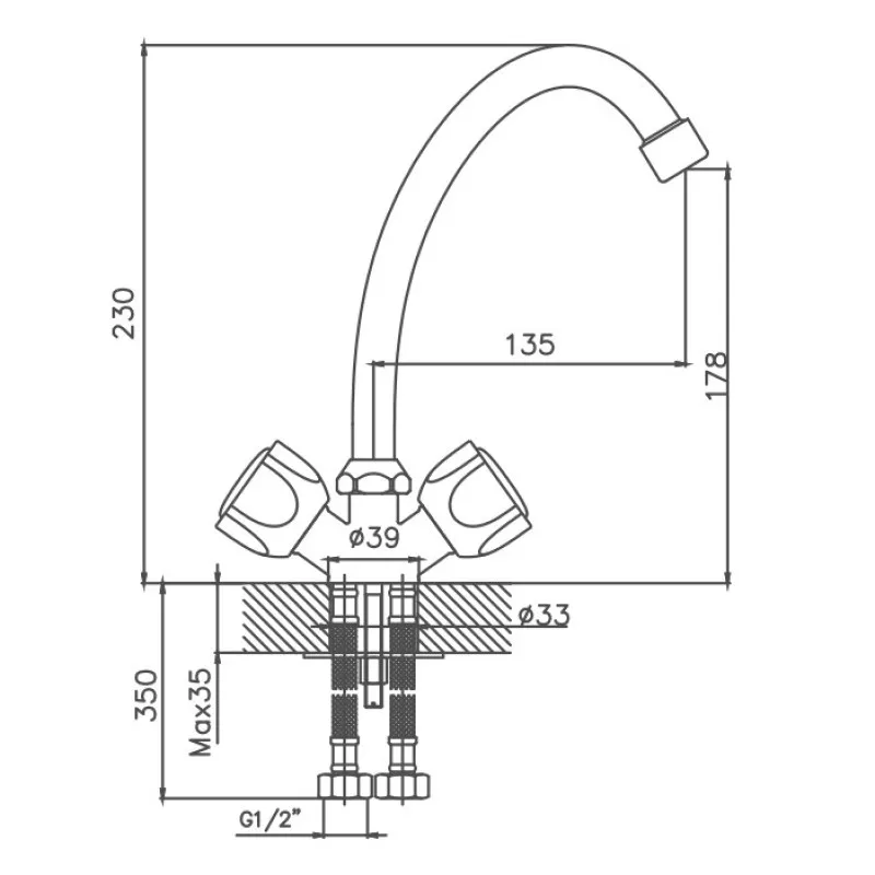 Смеситель для кухни Cron CN4009, хром