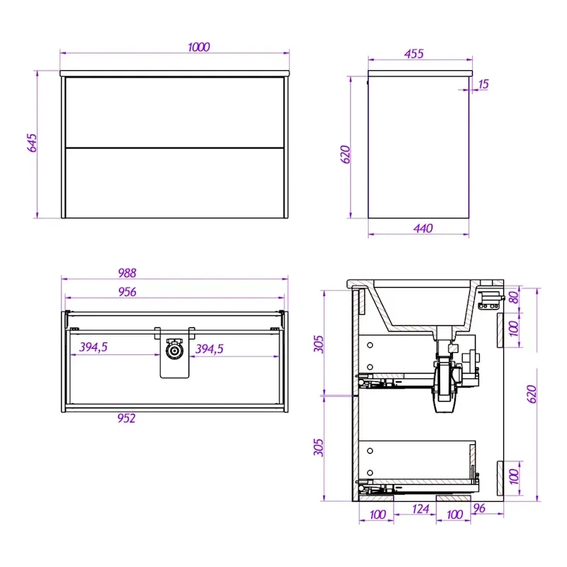 Тумба под раковину подвесная La Fenice Tesoro FNC-01-TES-DKK-100-2, коричневый