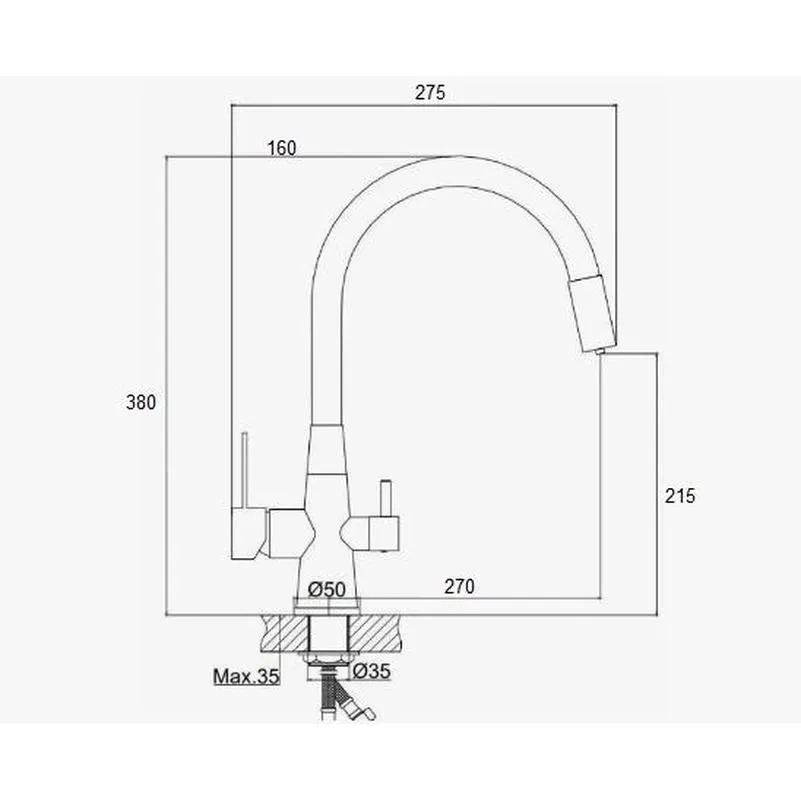 Смеситель для кухни с подключением фильтра для воды D-Lin D159317-2, хром/серый
