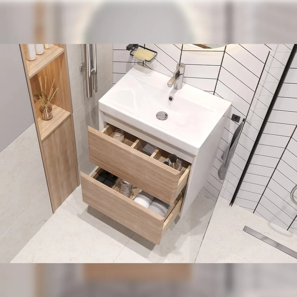 Тумба с раковиной подвесная Velvex Gesso tp.GES.9696.60.2Y белый матовый/дуб сонома, 60 см