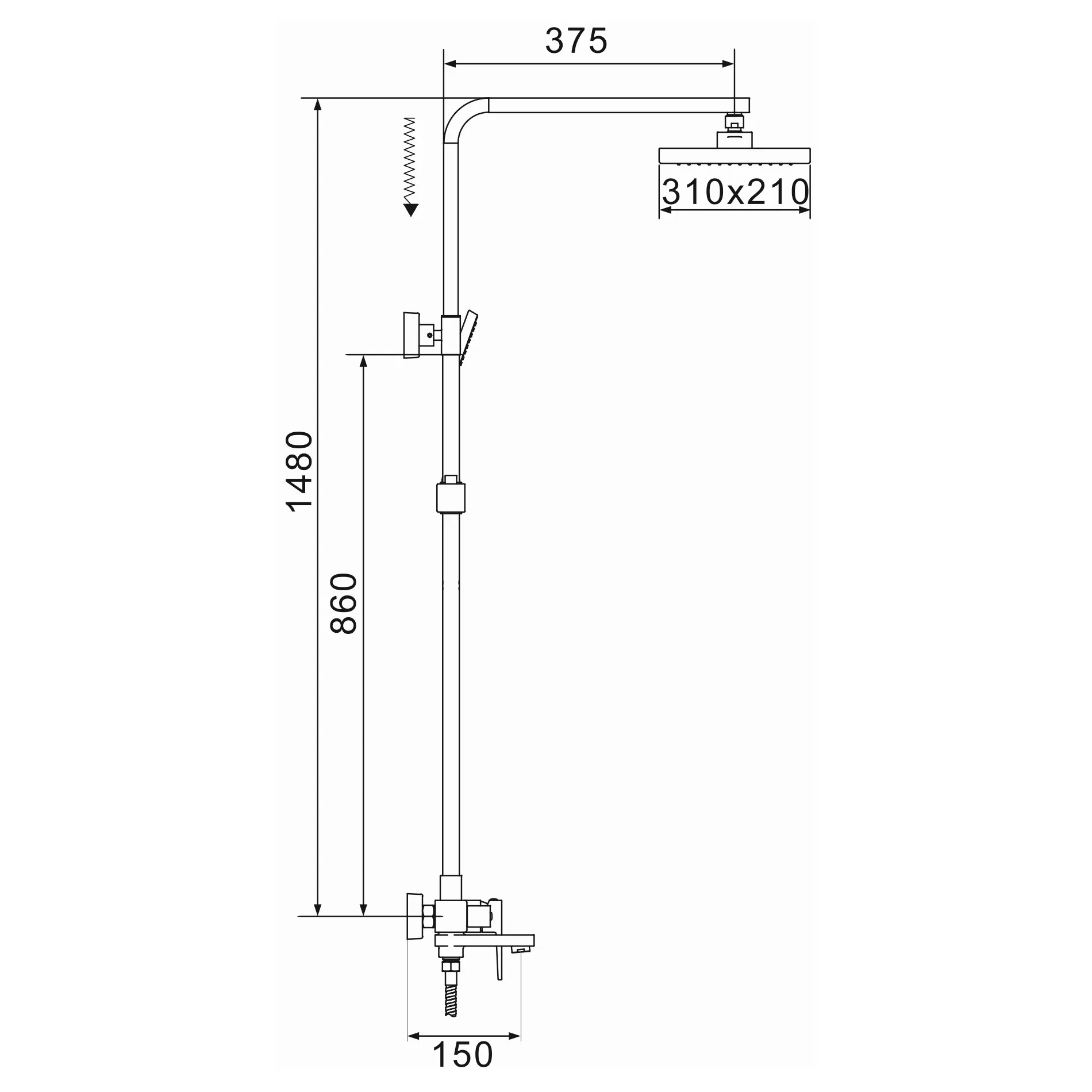 Душевая система Rose R2836T, оружейная сталь