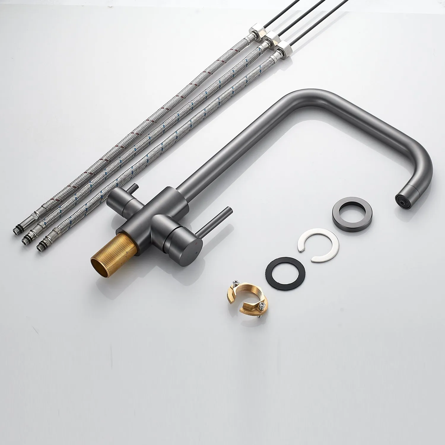 Смеситель для кухни с подключением фильтра воды Raffine F118T, оружейная сталь