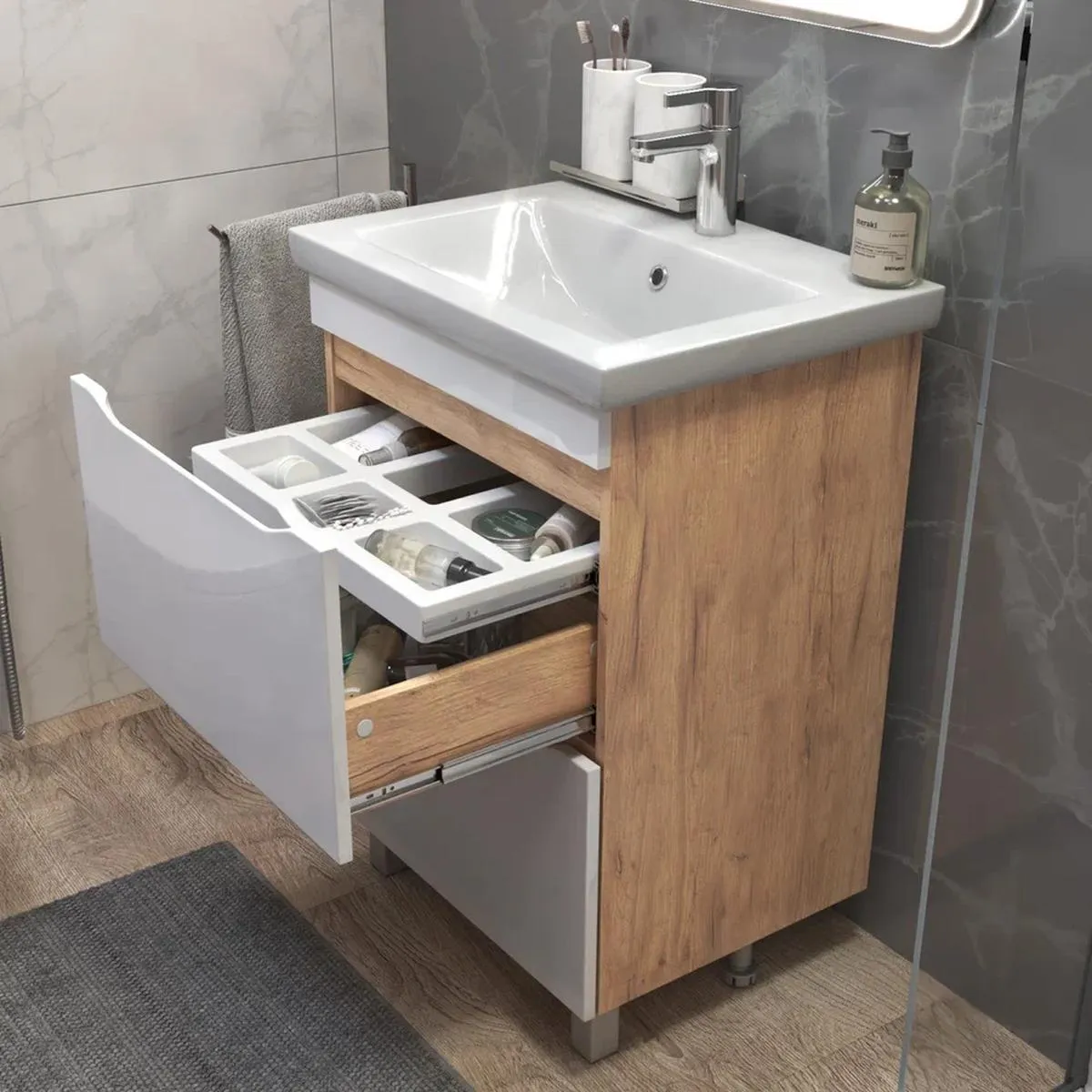 Тумба с раковиной напольная VIGO Grani 201 дуб золотой, 60 см