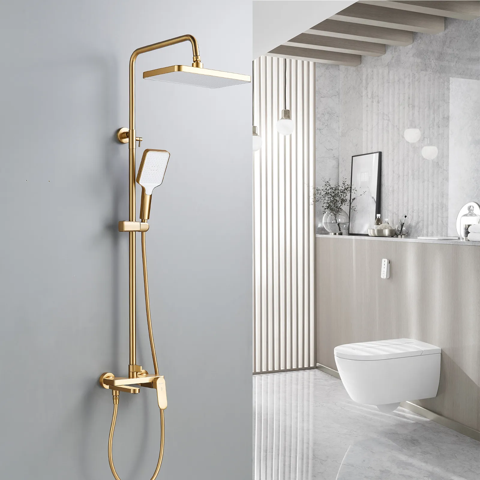 Душевая система Shevanik S4536G, золотой сатин