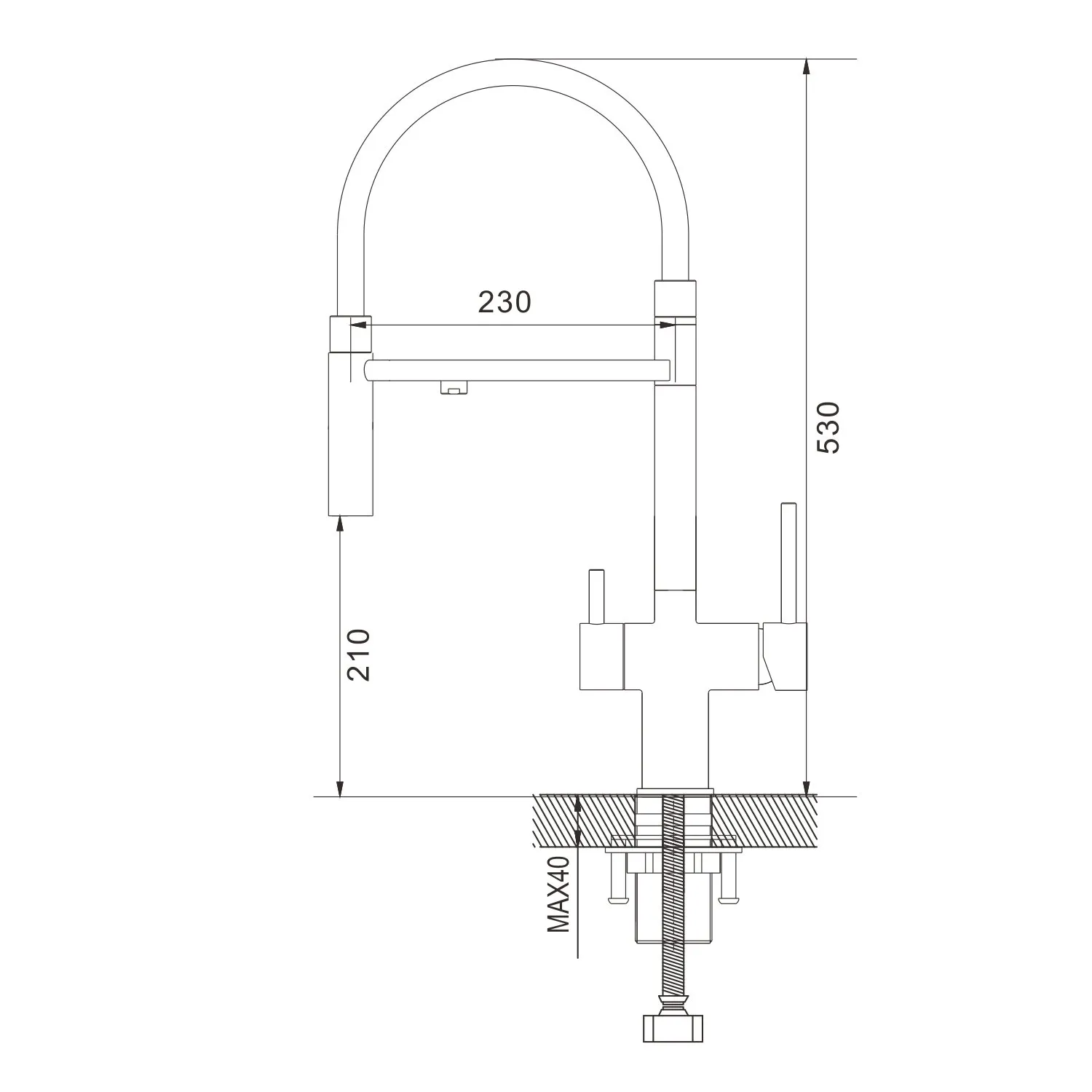 Смеситель для кухни с подключением фильтра Shevanik S178T, оружейная сталь