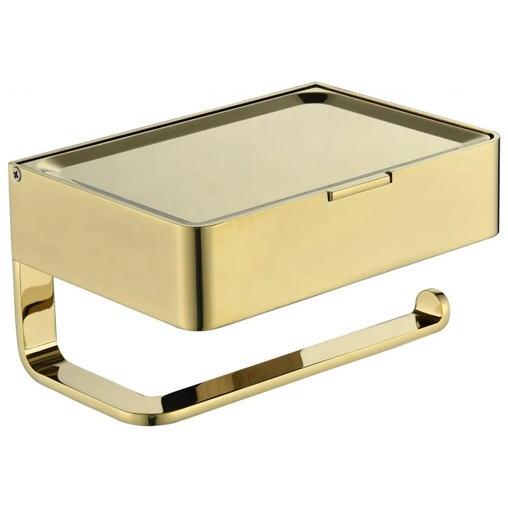 Держатель для туалетной бумаги с полочкой Grocenberg AC0050GO, золото