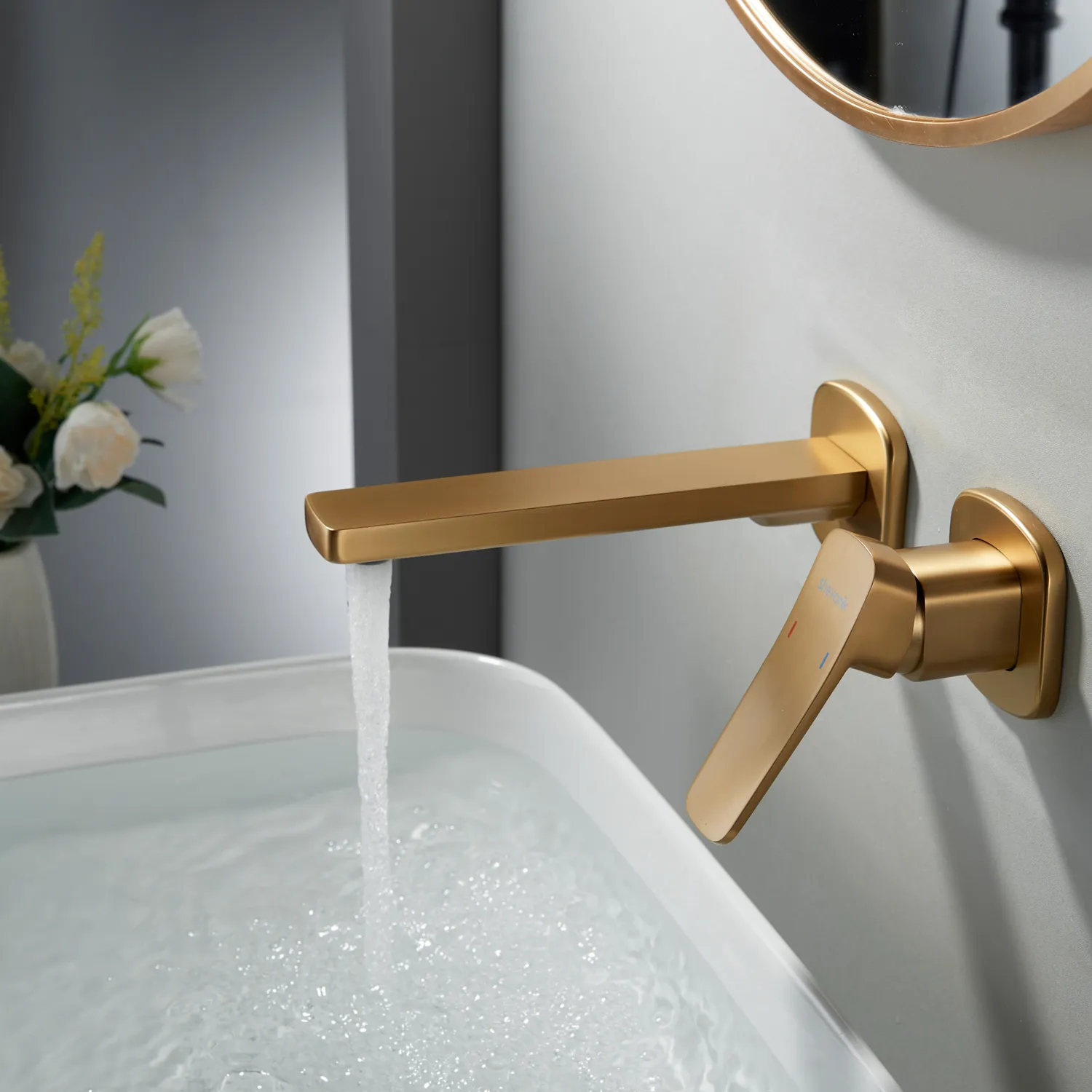 Смеситель для раковины встраиваемый Shevanik S9941G, золотой сатин