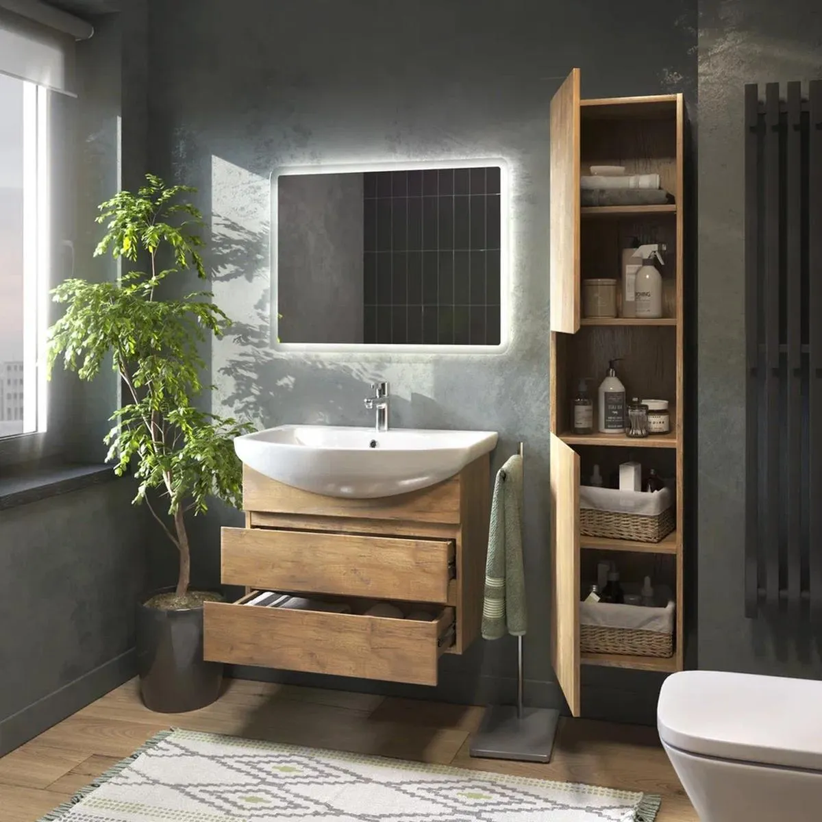 Тумба с раковиной подвесная VIGO Wing tp.WIN.BAL.70.2Y дуб золотой, 70 см