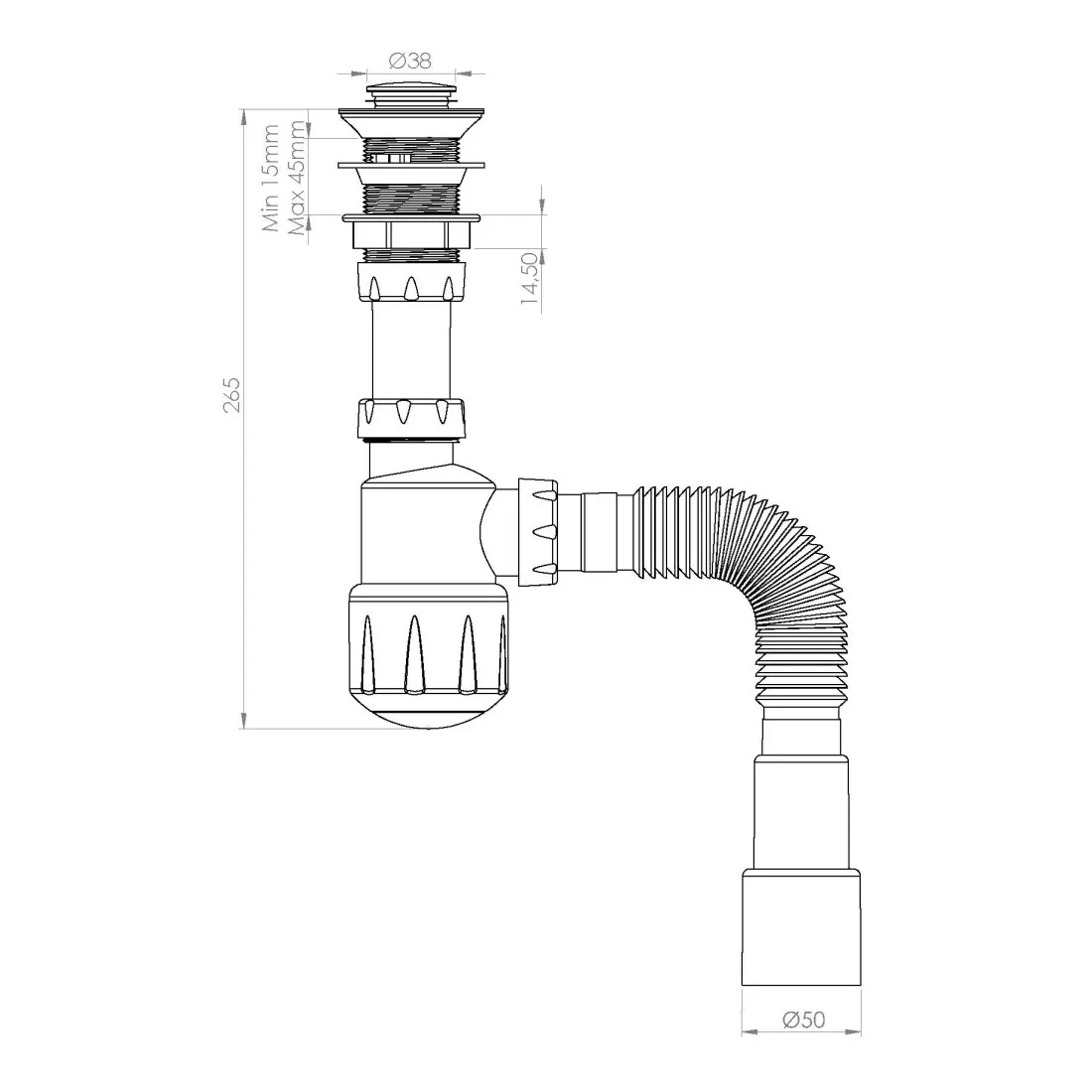 Сифон для умывальника с донным клапаном Nova, NV1010