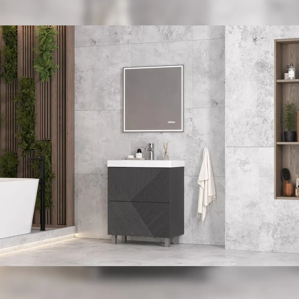 Тумба с раковиной напольная Velvex Edge tn.EDG.9696.70.2Y графит, 70 см