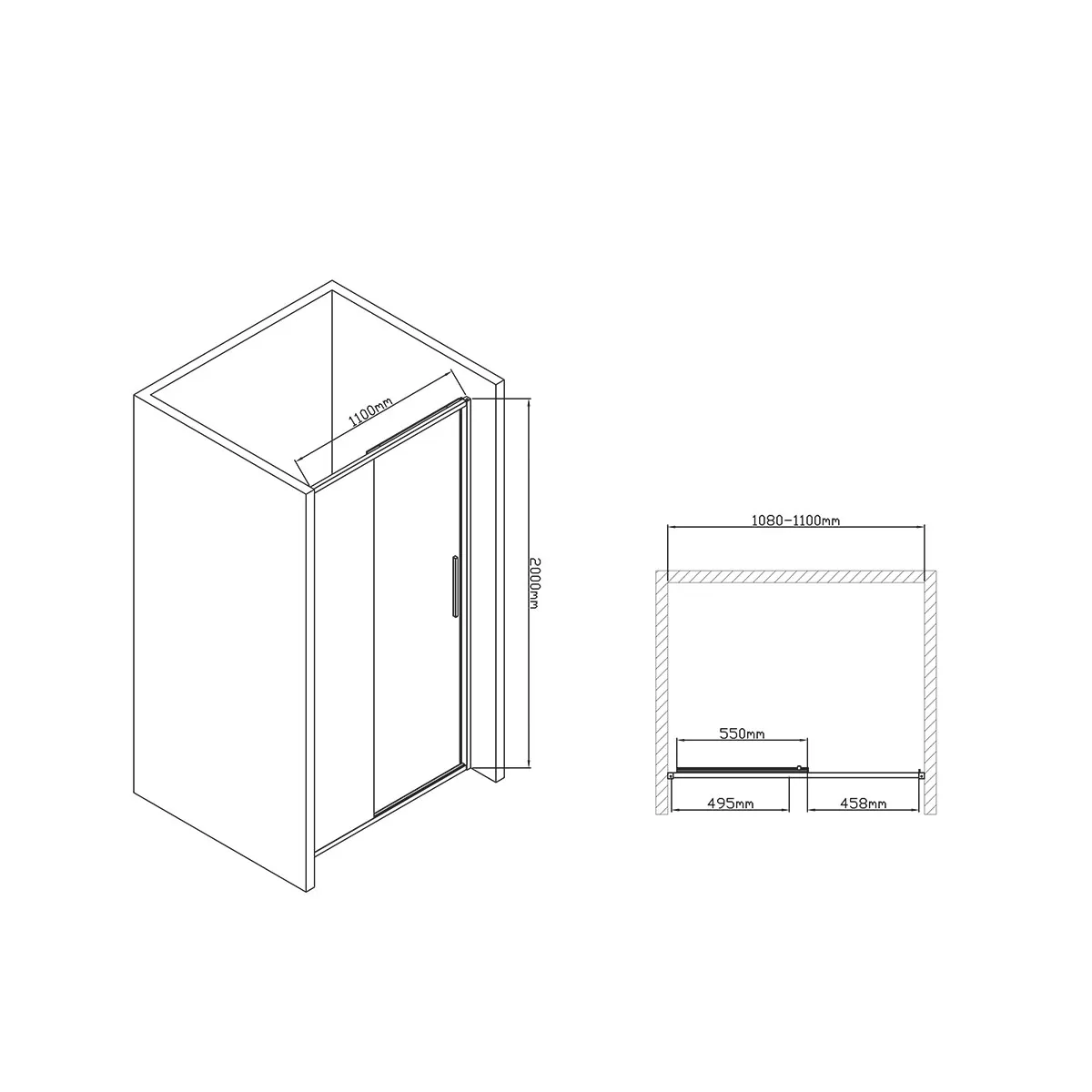Душевая дверь Vincea Slim-U (VDS-2SU110CL) 1100х2000 мм, хром, стекло прозрачное
