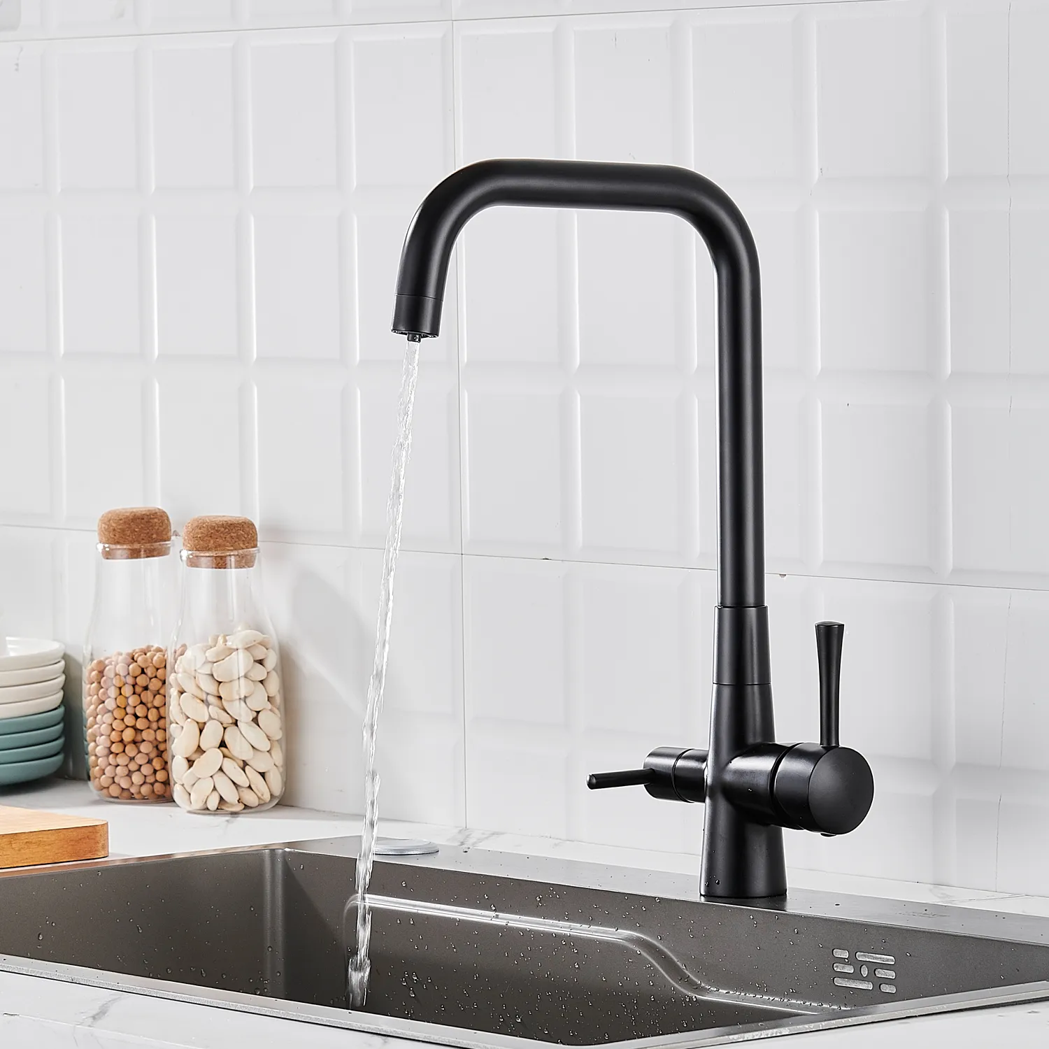 Смеситель для кухни с подключением фильтра Shevanik S528H, черный