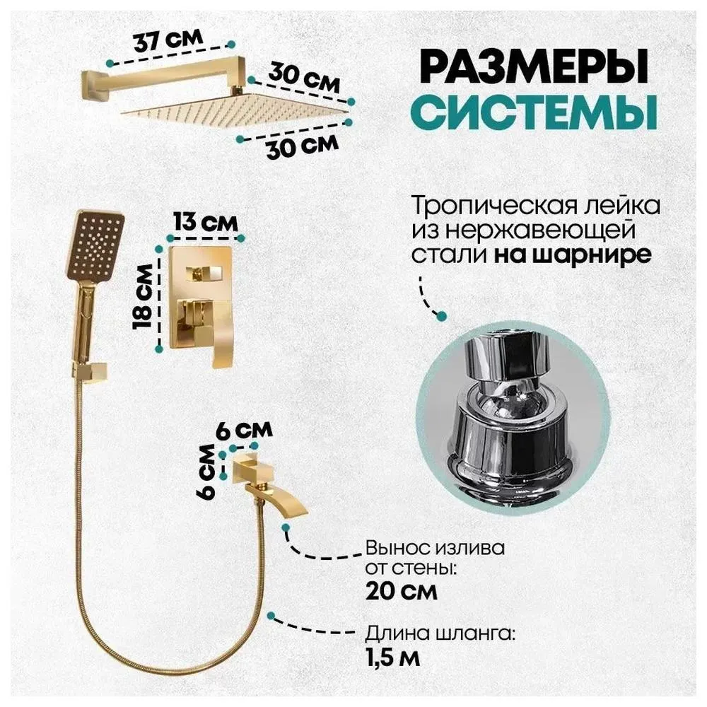 Душевая система встраиваемая Grocenberg GB5007GO, золото