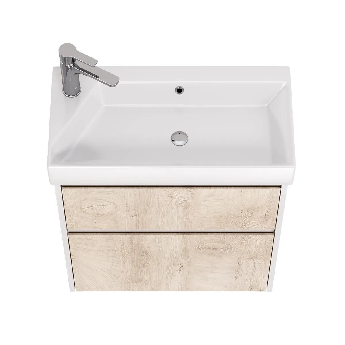 Тумба с раковиной подвесная Dreja Slim 65 см, белый/дуб кантри
