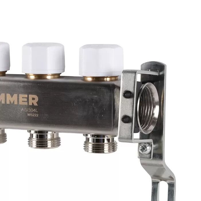 Коллектор Rommer 1"x3/4" на 4 контура с запорными клапанами (нерж. сталь) (RMS-3200-000004)