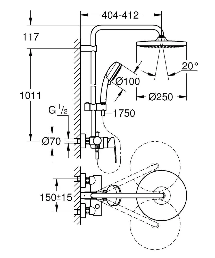 Душевая система поворотная со смесителем Grohe Tempesta Cosmopolitan 250, хром / белый (26673000)