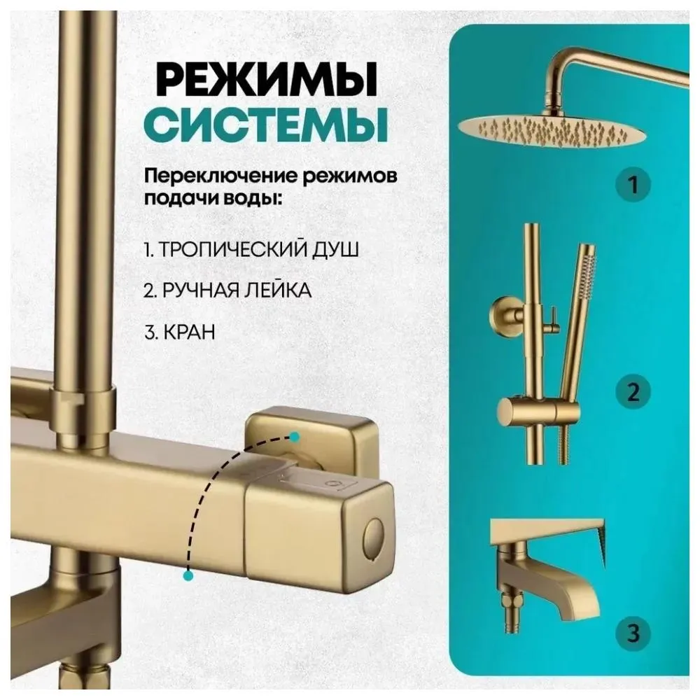 Душевая система с термостатом Grocenberg GB7005MG, матовое золото