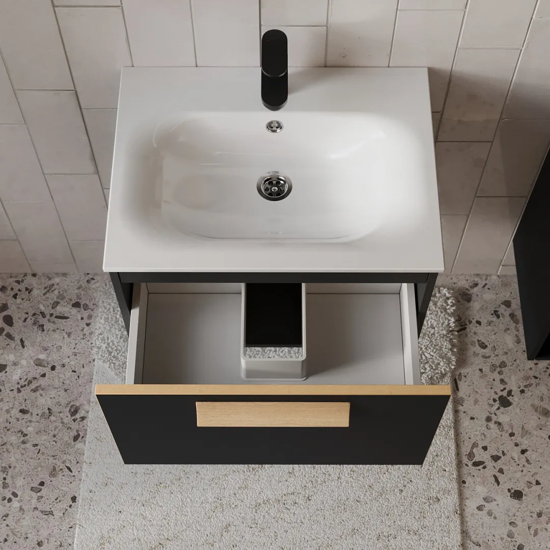 Тумба с раковиной подвесная (60см) Terminus Noto NOT10601099901O, черный soft touch