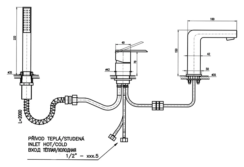 Смеситель на борт ванны Rav Slezak Loira LR565.5P