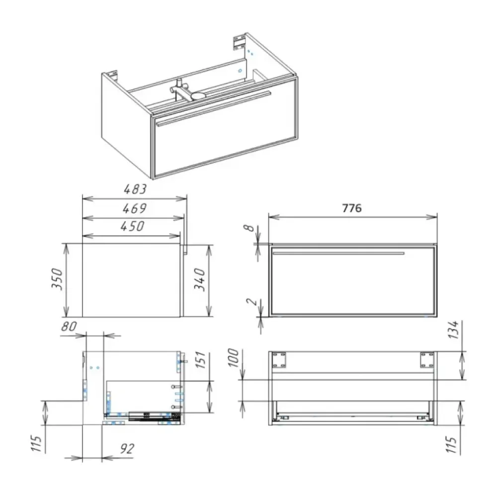 Тумба под раковину подвесная La Fenice Elba FNC-01-ELB-BG-80, синяя