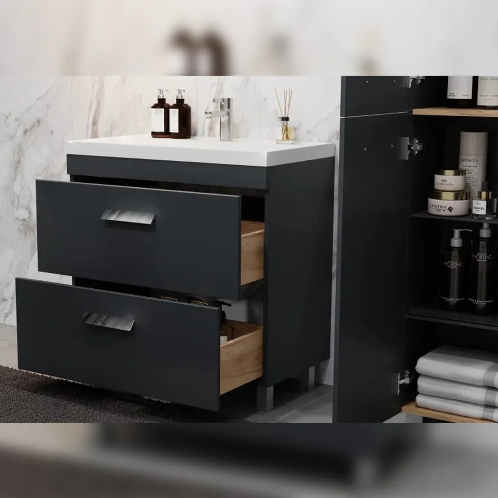 Тумба с раковиной напольная Velvex Orlando tn.ORL.CLA.80.2Y графит, 80 см