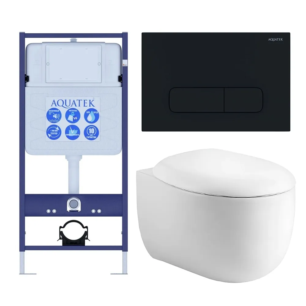 SET AQUATEK АЛЬТАИР-017 4в1 (рама AQUATEK Standard INS-0000012+крепеж KKI-0000002+клавиша KDI-0000017+унитаз АЛЬТАИР AQ1980-00 с тонким сиденьем soft-