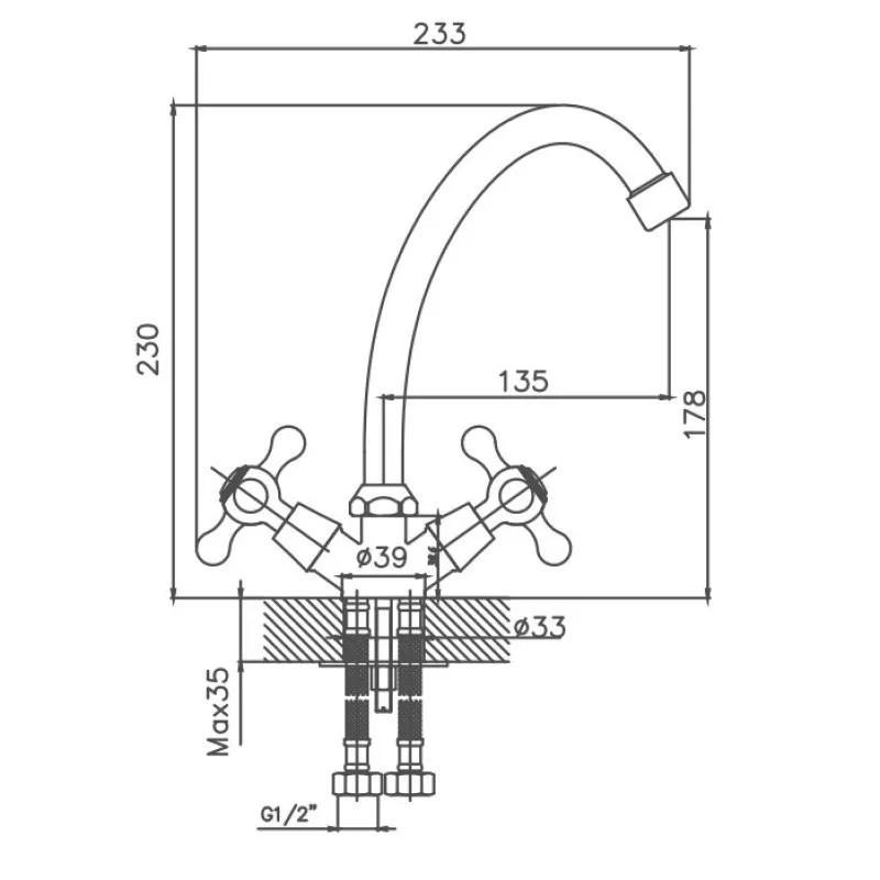 Смеситель для кухни Cron CN4008, хром