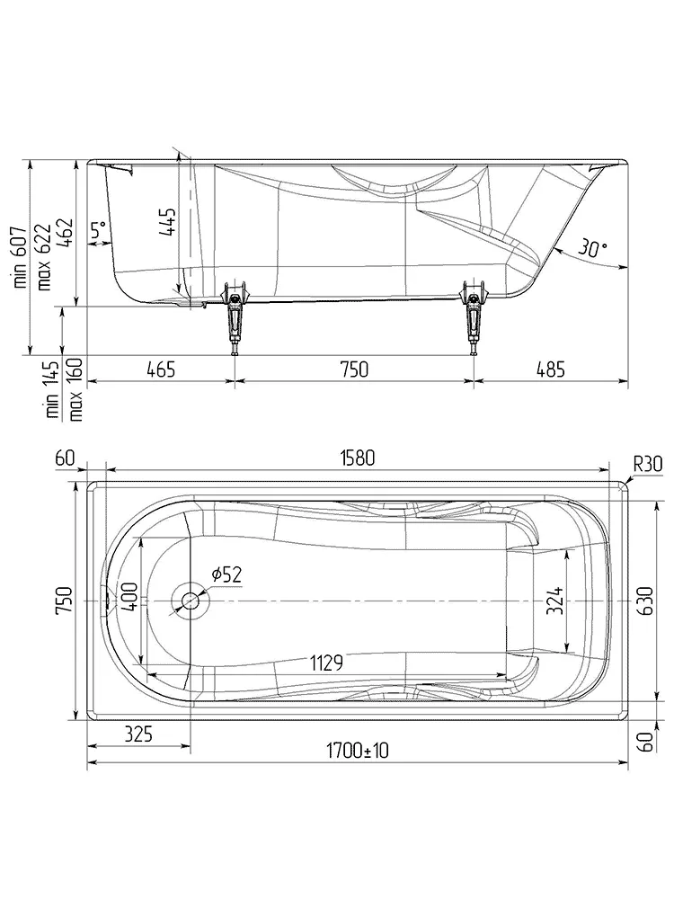 Wotte Comfort 1700х750х462 ванна чугунная (БП-э00д1474)