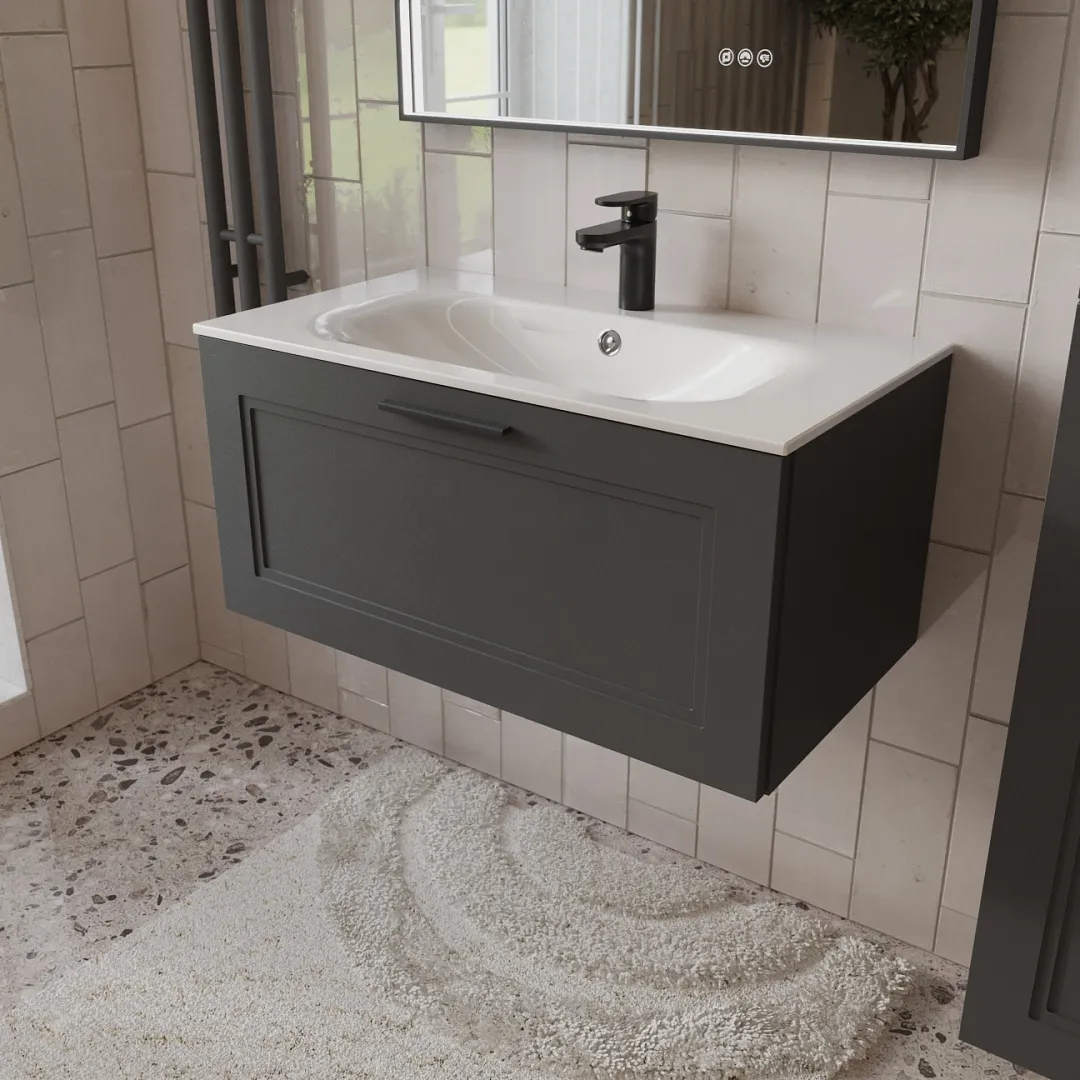 Тумба с раковиной подвесная (80см) Terminus Classik CLA10801701601O, графит