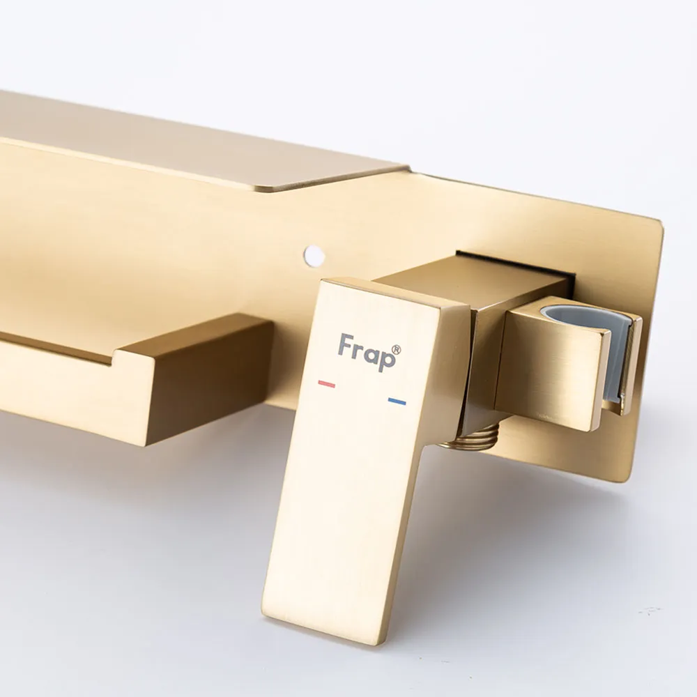 Гигиенический душ со смесителем и полочкой FRAP F2076-3, золотой сатин