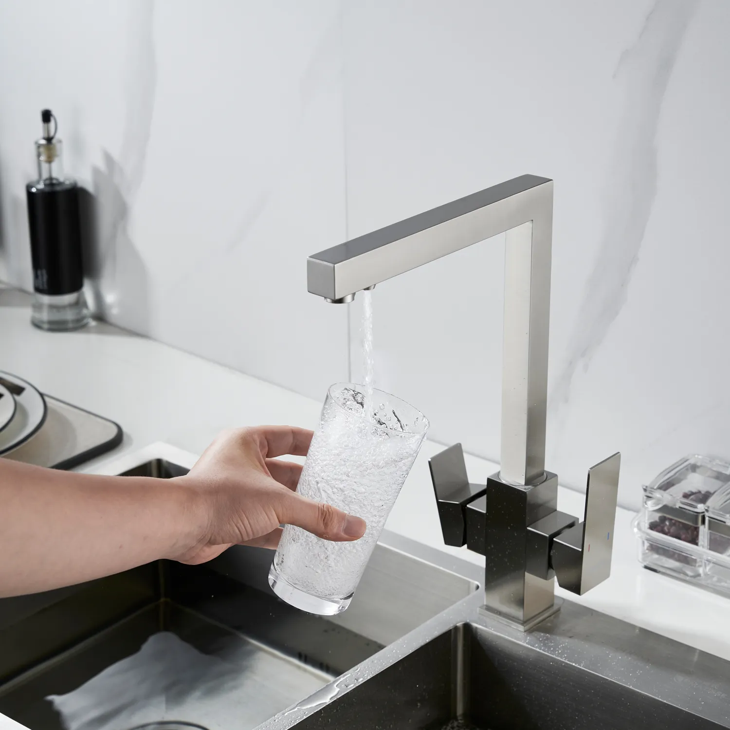 Смеситель для кухни с подключением фильтра Shevanik S148L, сатин