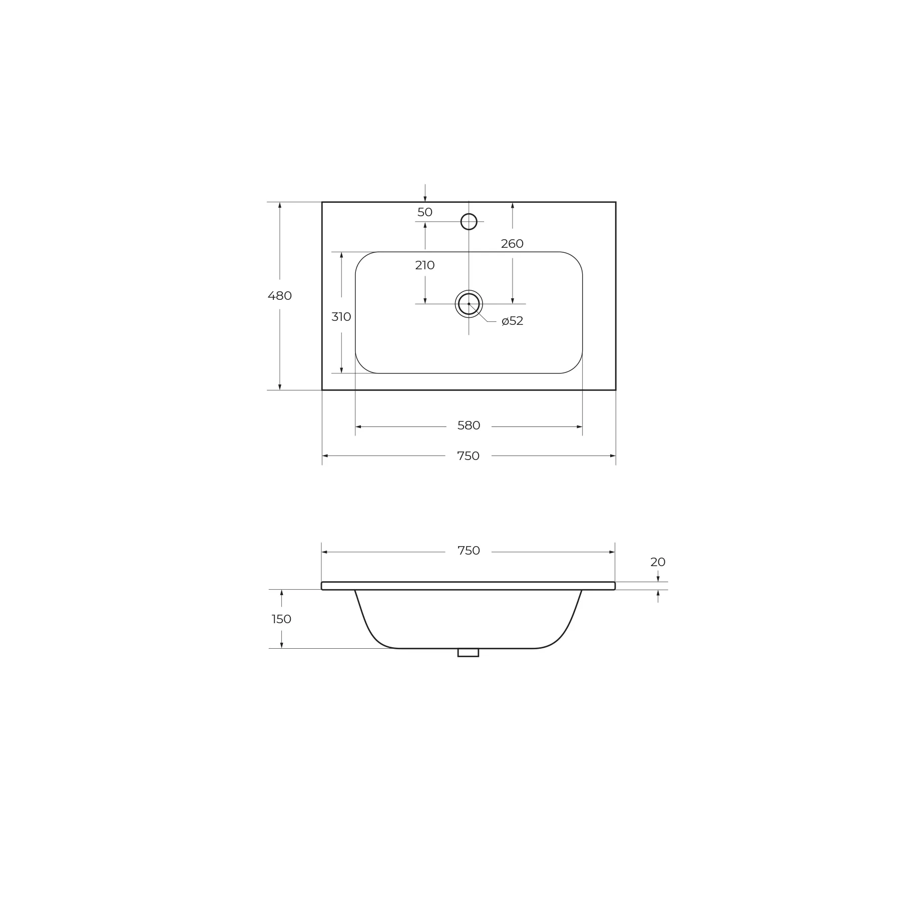 Раковина из искусственного мрамора Cezares Eco 1200х480х155 (CZR-750/480-LV-MR-ECO)