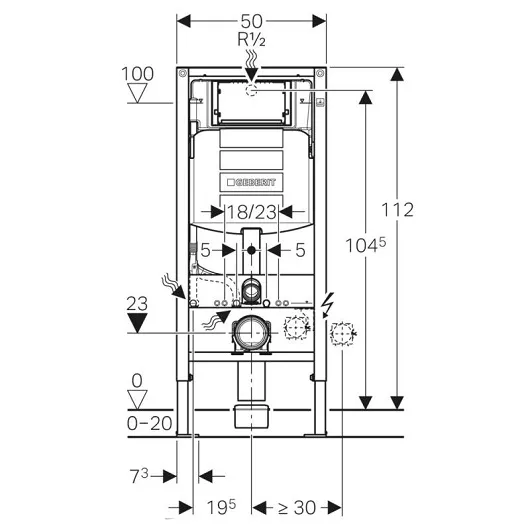 111.950.00.6 Инсталляция Geberit Duofix для подвесного унитаза, 112 см, со смывным бачком скрытого монтажа Sigma 12 см