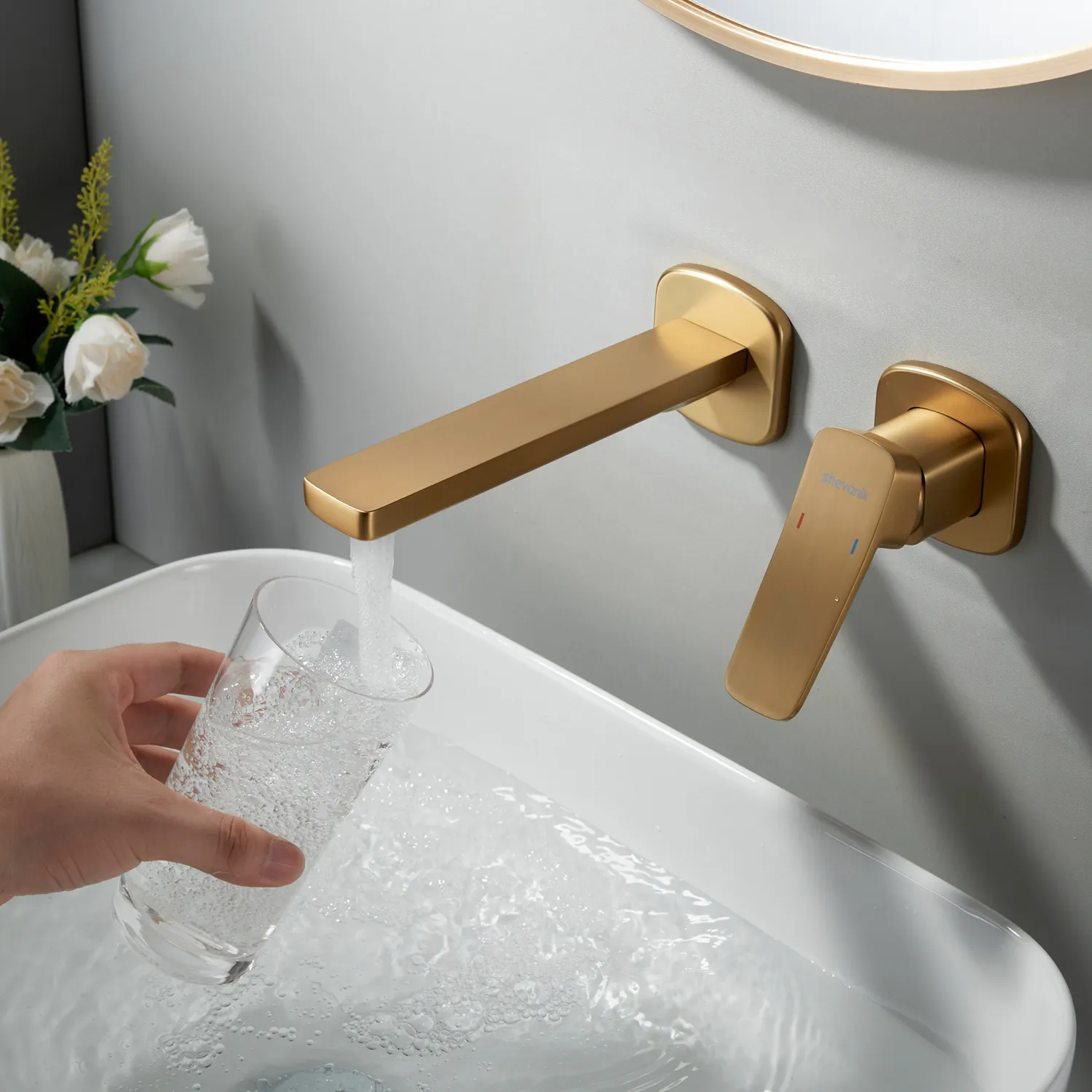 Смеситель для раковины встраиваемый Shevanik S9941G, золотой сатин