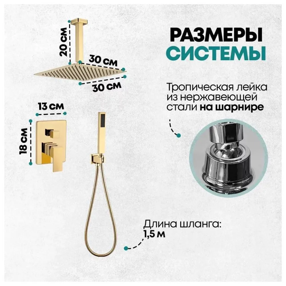 Душевая система встраиваемая (без излива) Grocenberg GB5089GO-4, золото