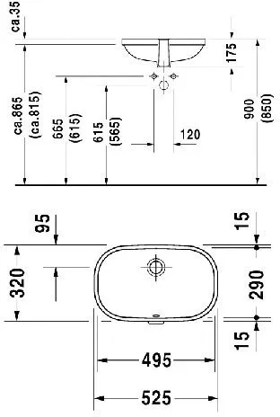 0338490000 D-Code Раковина 495x290, встраиваемая снизу, с переливом, с креплением для деревянных столешниц