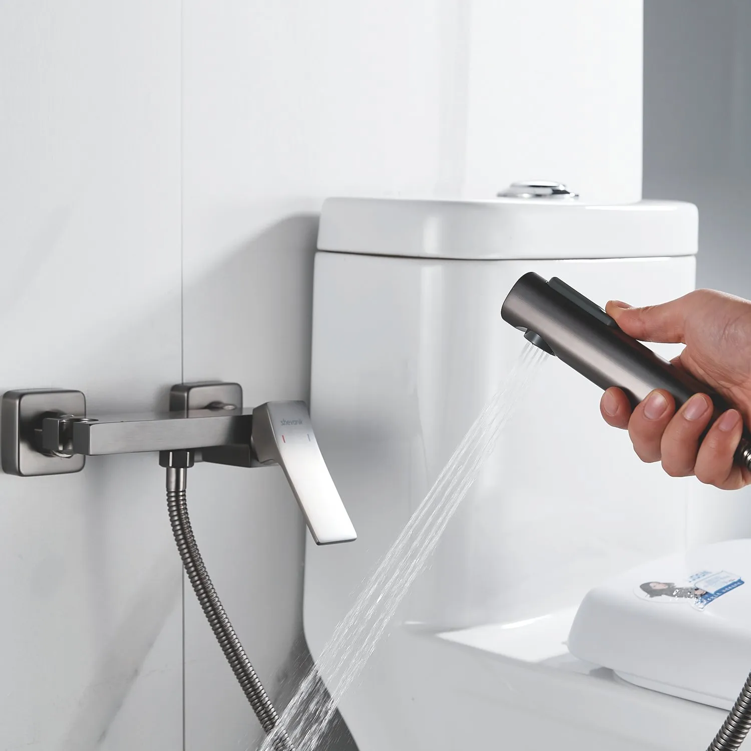 Гигиенический душ со смесителем Shevanik S4005T-1, оружейная сталь