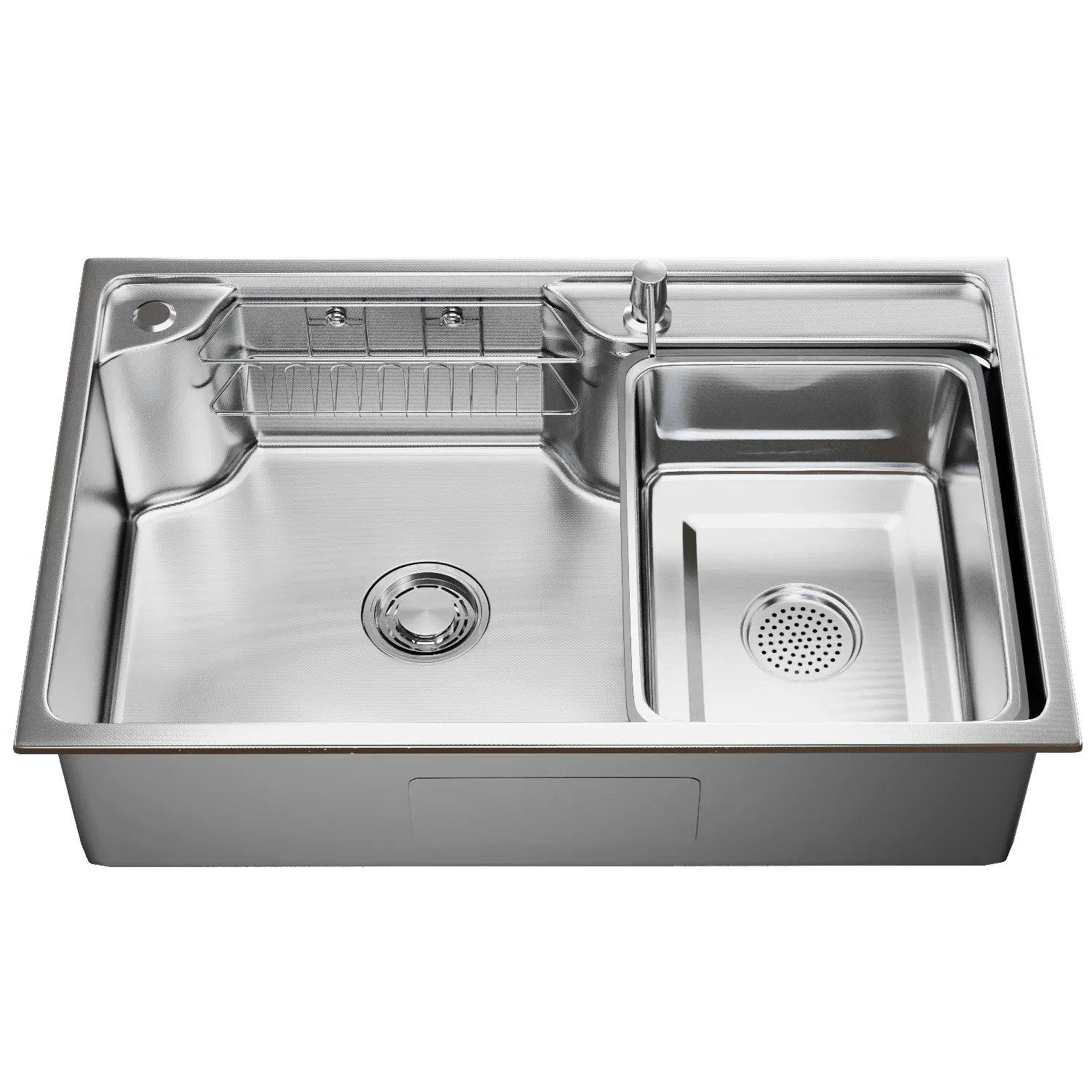 Мойка настол.монтаж MIXLINE ПРО 75х48 (1,0) вып 3 1/2" с ФАСКОЙ 21,5см с сиф.(сатин дек)+доз+кол+корз (558470)