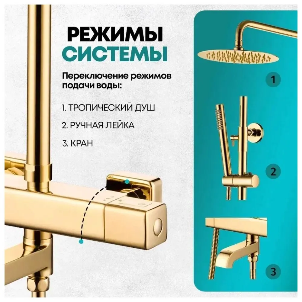 Душевая система с термостатом Grocenberg GB7005GO, золото