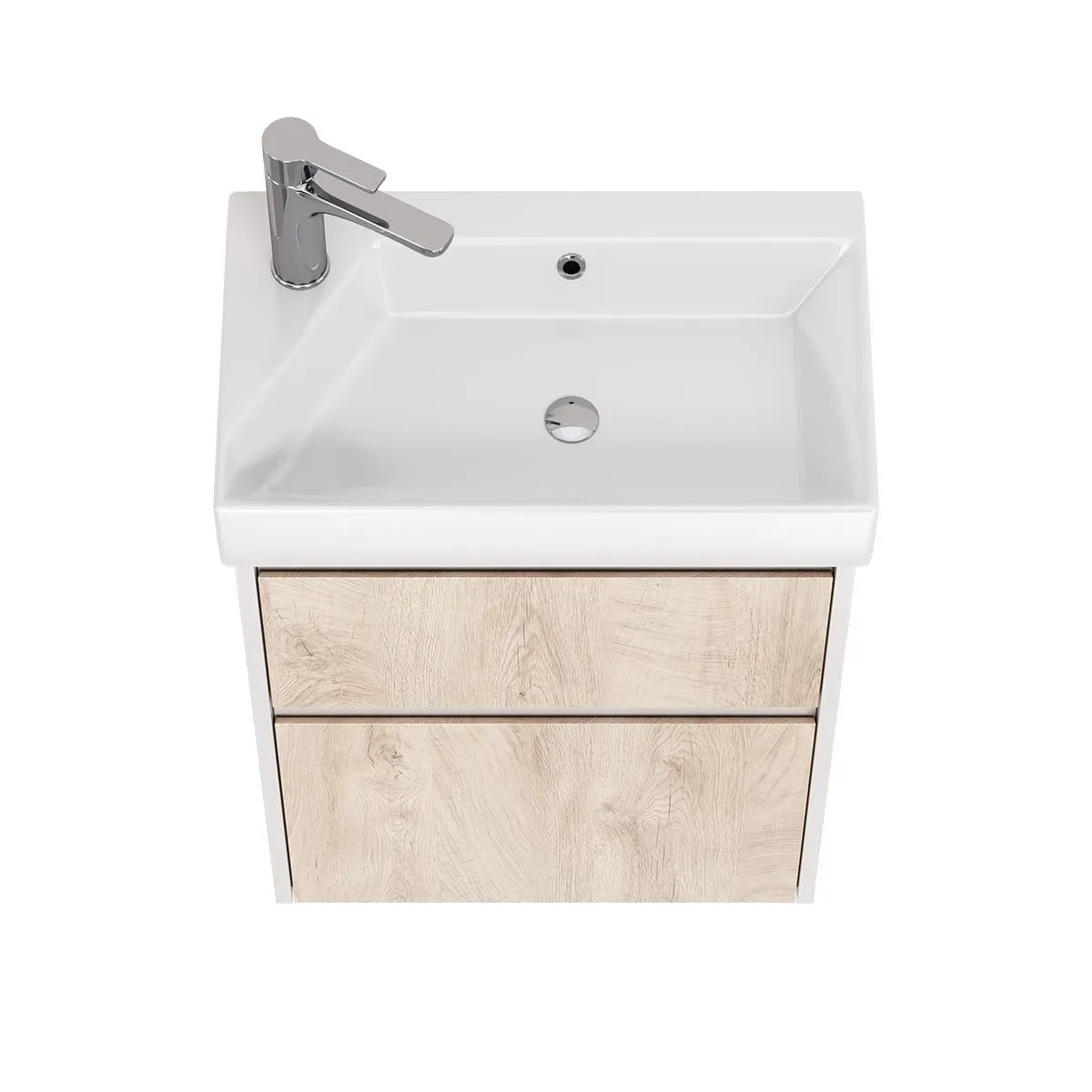 Тумба с раковиной подвесная Dreja Slim 55 см, белый/дуб кантри