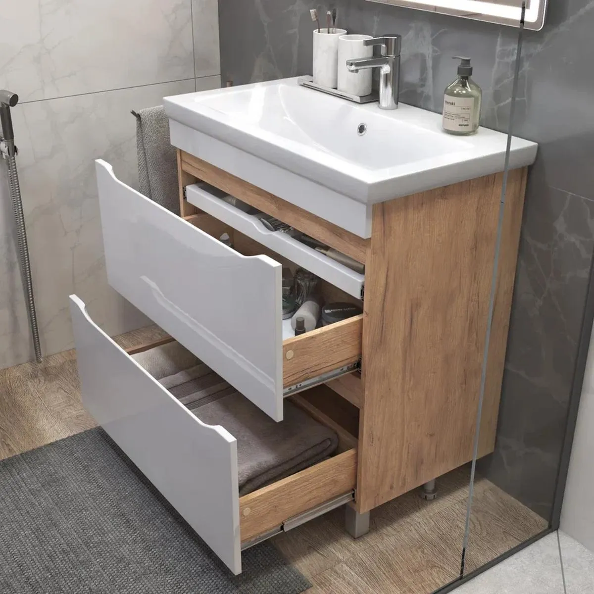 Тумба с раковиной напольная VIGO Grani 203 дуб золотой, 80 см