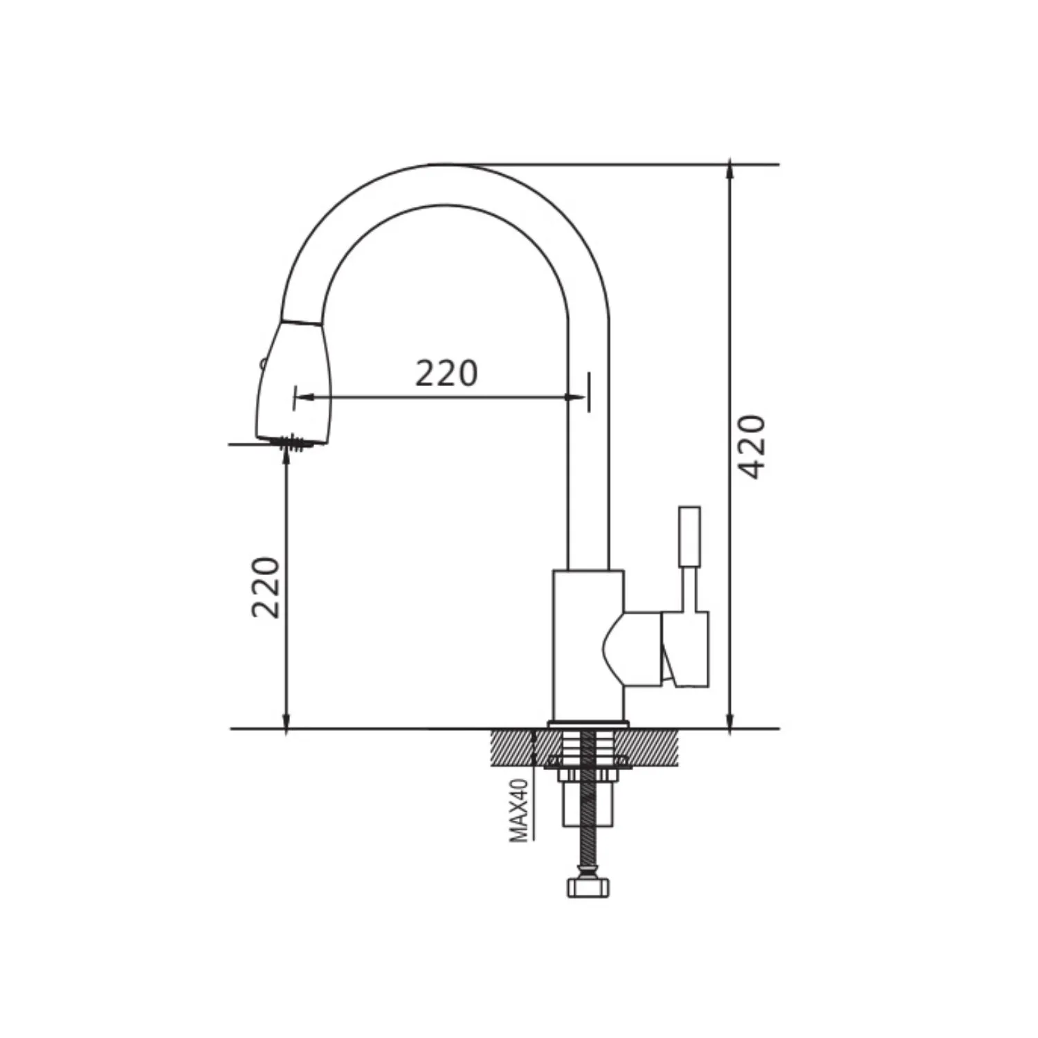 Смеситель для кухни с выдвижным изливом Raffine F213T, оружейная сталь