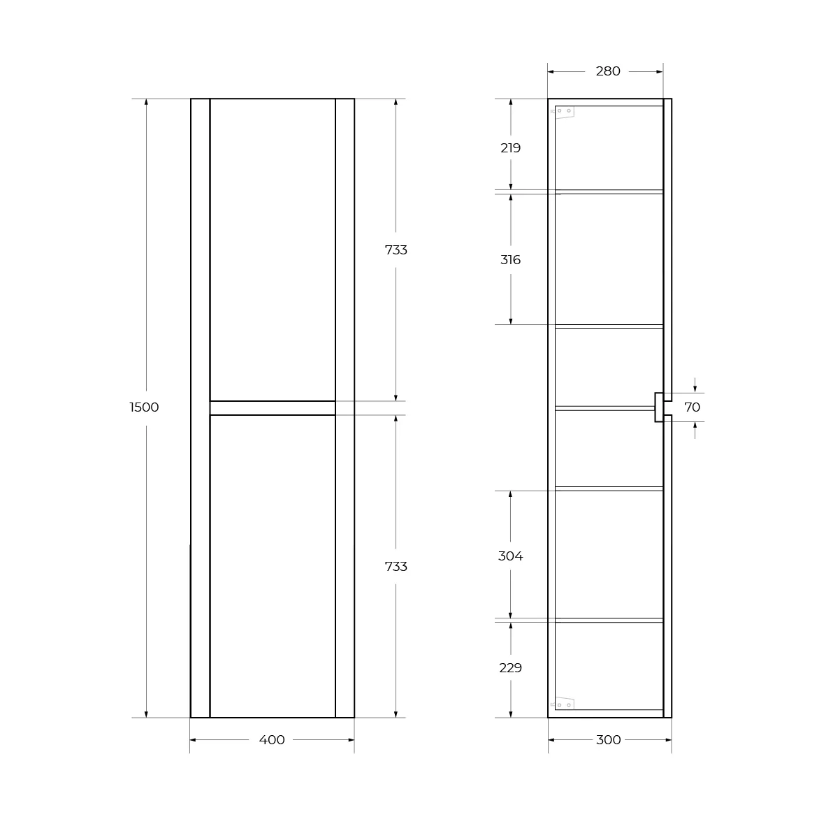 Шкаф-пенал подвесной Cezares Relax 400х300х1500, Bianco Lucido (RELAX-1500-2A-SO-BL)