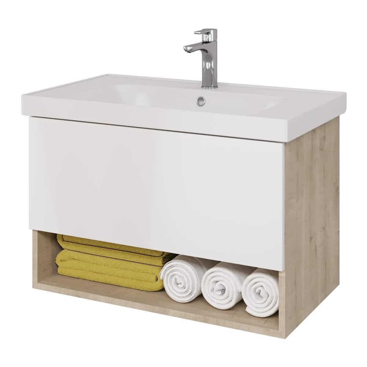 Тумба под раковину подвесная Dreja Perfecto 90 см, дуб эврика/белый