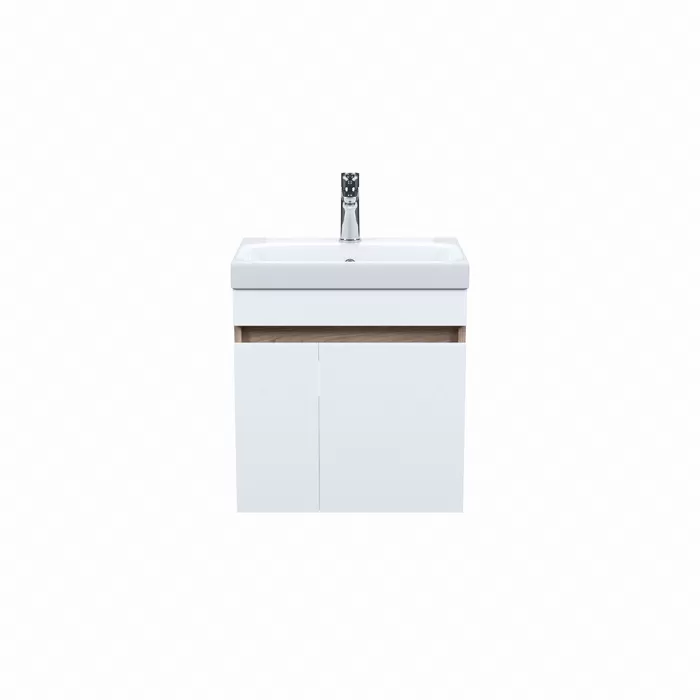 Тумба с умывальником IDDIS подвесная с дверцами 50 см белая/под дерево Zodiac (ZOD5AD0i95K)