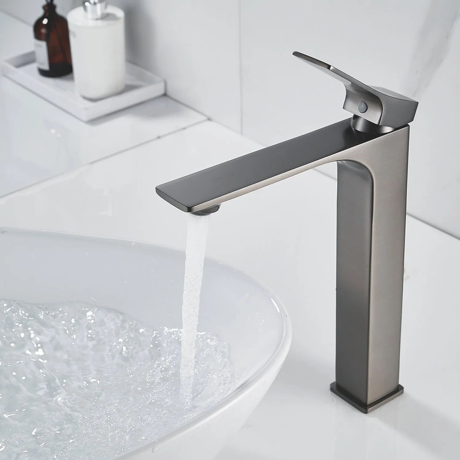 Смеситель для раковины высокий Shevanik S6111T, оружейная сталь